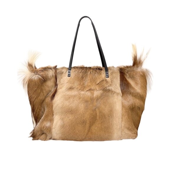 FENDI Vintage Gazelle Hair Fur Shoulder Tote Large Bag Beige Brown FF [106228] - Picture 5 of 14